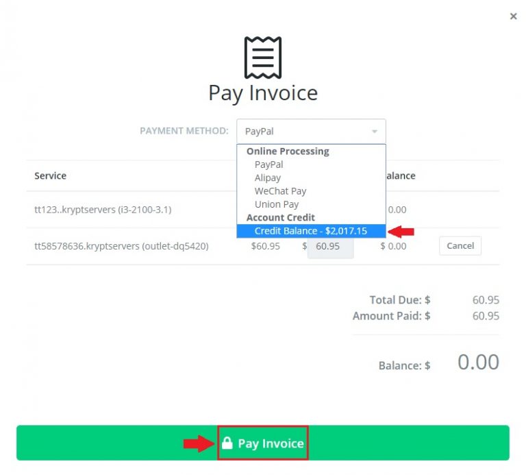 Paying for an Invoice Dedicated and Cloud Server Hosting US